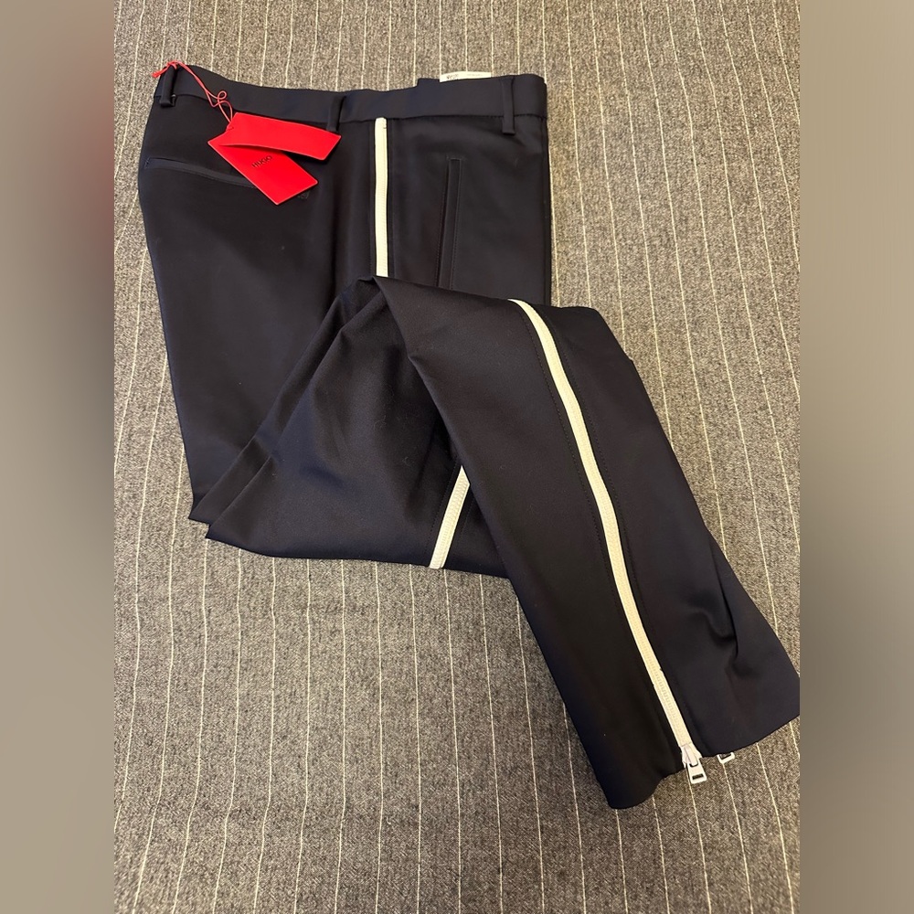 Hugo boss stylish dress slim pants with white zipper size 32R